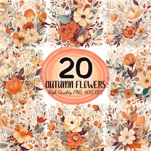20 fleurs automne Clipart, Clipart fleurs, lot de fleurs PNG, Clipart fleurs aquarelle, mariage fleurs Clipart, Design fleurs