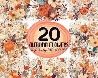 20 Autumn Flowers Clipart, Bundled Flowers Clipart, Flowers Bundle PNG, Watercolor Flowers Clipart, Wedding Flowers Clipart, Flowers Design