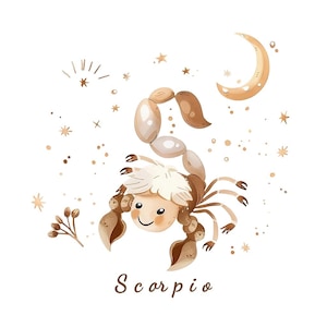 Skorpion Sternzeichen Zeichen, Oktober November Geburtstag Astrologie PNG, Aquarell PNG, Sofortdownload, digitale Datei, transparenten Hintergrund