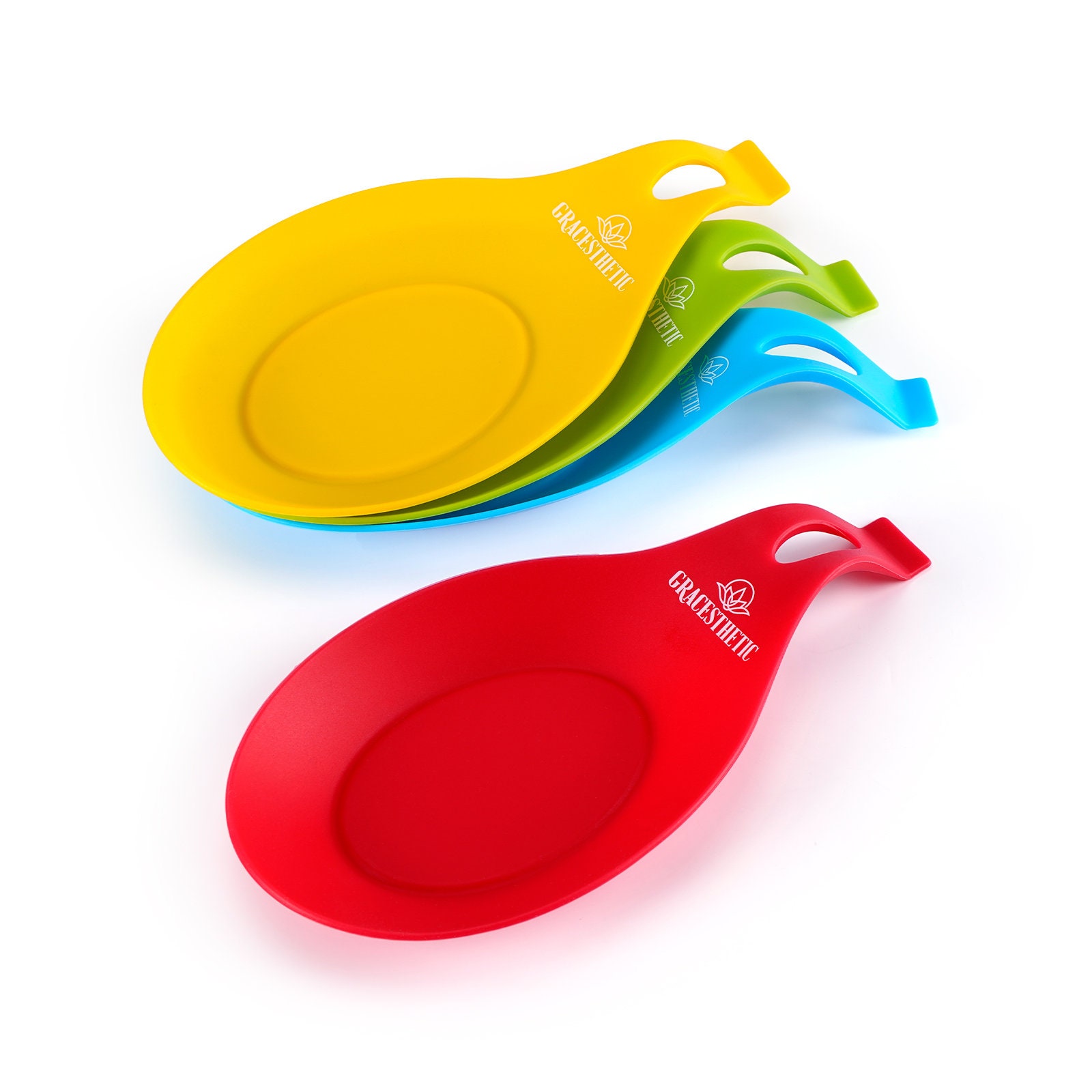Spoon Rest (Pack of 5), BPA Free Silicone Spoon Rest (3 Large 2 Small) +  Hooks