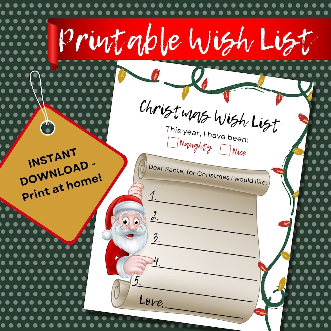 Santa Letter, Printable Wish List, Wish List, Santa Wish List, Dear Santa Letter - Etsy