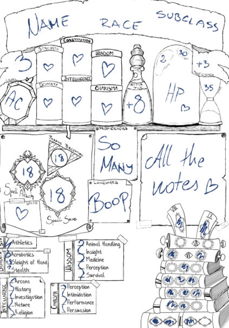 5e Wizard Character Sheet for Dnd Games - Etsy