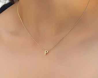 Diamond Initial Necklace 14 K Authentic gold P Alphabet Letter Pendant Cute Gift Diamond Initial Necklace 14 K Authentic gold P Alphabet Letter Pendant Cute Gift
