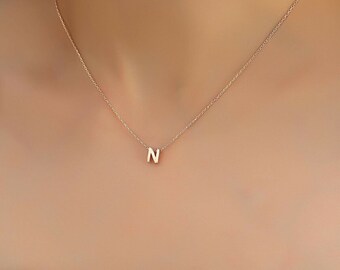 Gold Letter Wreath N Pendant For HimHer Gold InitialLetter N PendantCharm 14k Real Gold Initial N PendantCharm