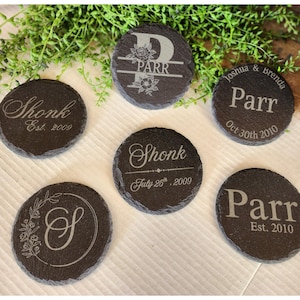 Personalized engraved 4-inch round slate coasters set of 4. for any special occasion