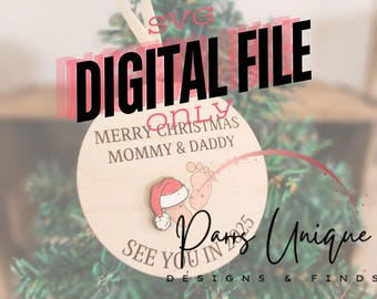 Baby Announcement Ornament SVG – Ultrasound Photo, Santa Hat (Digital File)