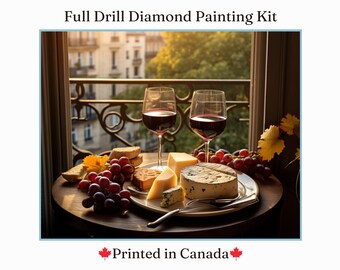 Sip and Savour Full Drill Diamond Painting Kit, Wine & Cheese, Square Diamond Art, Round Diamond Painting, DIY Art Kit, Rhinestone Painting