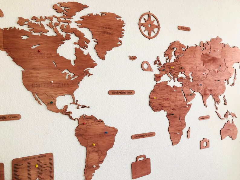 Carte de voyage en bois Carte du monde en bois Carte en - Etsy France