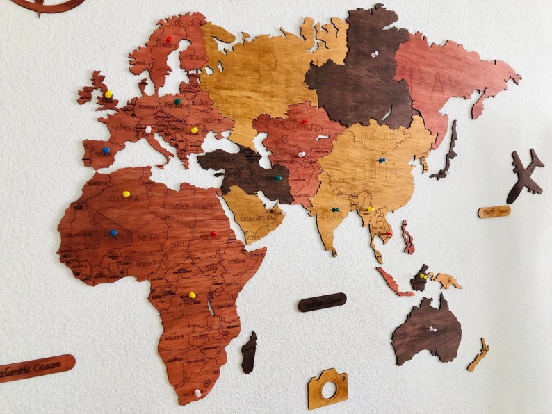 Wooden Travel Map Wooden World Map Wooden Map World Map Etsy UK