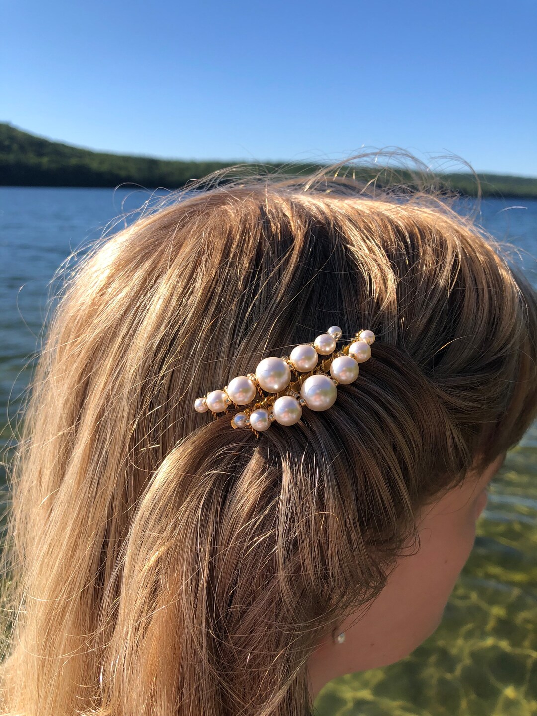 Pale Pink Pearl Hair Comb With Tiny Gold Beaded Detail Etsy