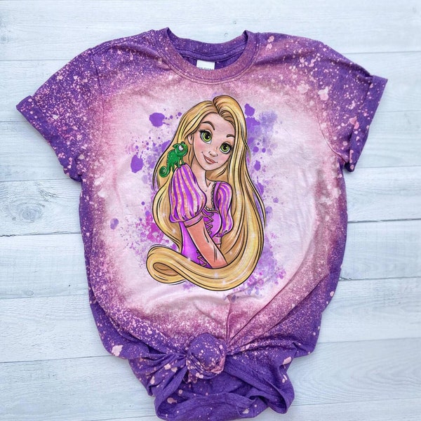 Rapunzel Princess tshirt, bleached princess shirt, kids tangled, tiana moana, bleached princess tshirt, toddler princess