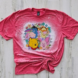 Winnie Pooh Tiger tshirt, bleached shirt, Winnie Pooh Bear shirt, Pooh and Co, floral winnie tee