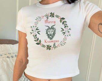 Merry Krampus Crop Tank, Scary Krampus Baby Tee, Gruss Vom Krampus Womens, Christmas Shirt, Horror Christmas Shirt, Xmas Graphic Baby Tee
