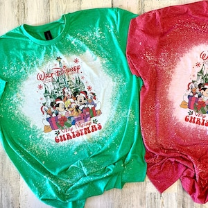 Fête de Noël très joyeuse, chemise de Noël Mickey, Mickey et ses amis blanchis, shrits de Noël rouge vert, Minnie
