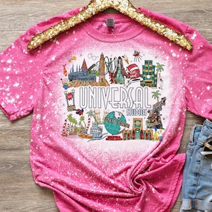 universal bleached tshirt, universal studio cream tshirt, retro style universal bleach washed tee, universal trip tee