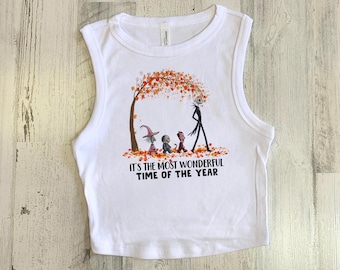 Lock Shock Halloween Crop Tank, Nightmare Jack Fall, Womens Lock Shock Barrel Top, Womens Spooky Crop, Trick or Treat Tee