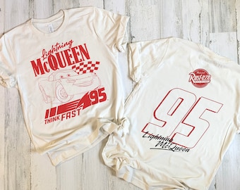 Lightning McQueen Car 95 t-shirt, Think Fast Speed shirt, Ka Chow, Cars shirt, Back and front unisex shirt