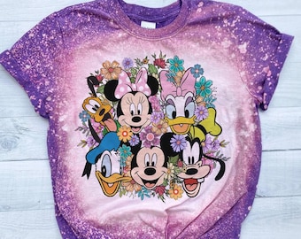 Maglietta sbiancata di Topolino, maglietta Disney con stampa floreale di Minnie, maglietta Minnie Daisy Pluto Donald