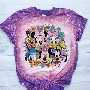Mickey bleached shirt, minnie floral bleach disney shirt, minnie daisy pluto donald tshirt