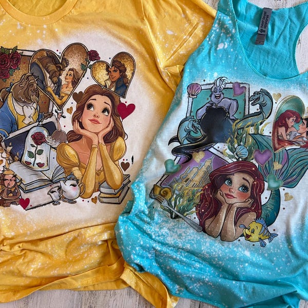 Camiseta Belle Polaroid, camiseta de princesa Disney, camiseta infantil de princesas desteñida, camiseta desteñida de La Bella y la Bestia de Disney para niñas