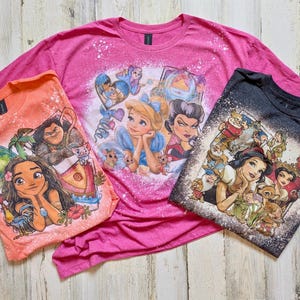Cinderella Polaroid tshirt, bleached disney princess shirt, kids princesses shirt, girls disney Fairy bleach washed, bleached princess tee