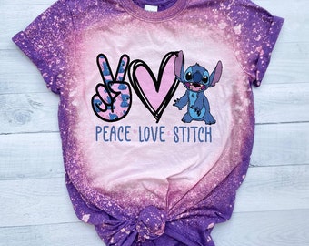 Stitch Shirt, Lilo and Stitch Shirt, Peace Love and Stitch, Disney Shirt, Graphic Tee, Bleach Shirt, Bleached Graphic Tee