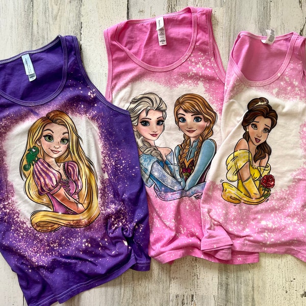 Princess Tank Top, Womens Girls Princess tank, Disney Tank Summer, Toddler Custom Ariel, Aurora, Elsa and Ann, toddler tank