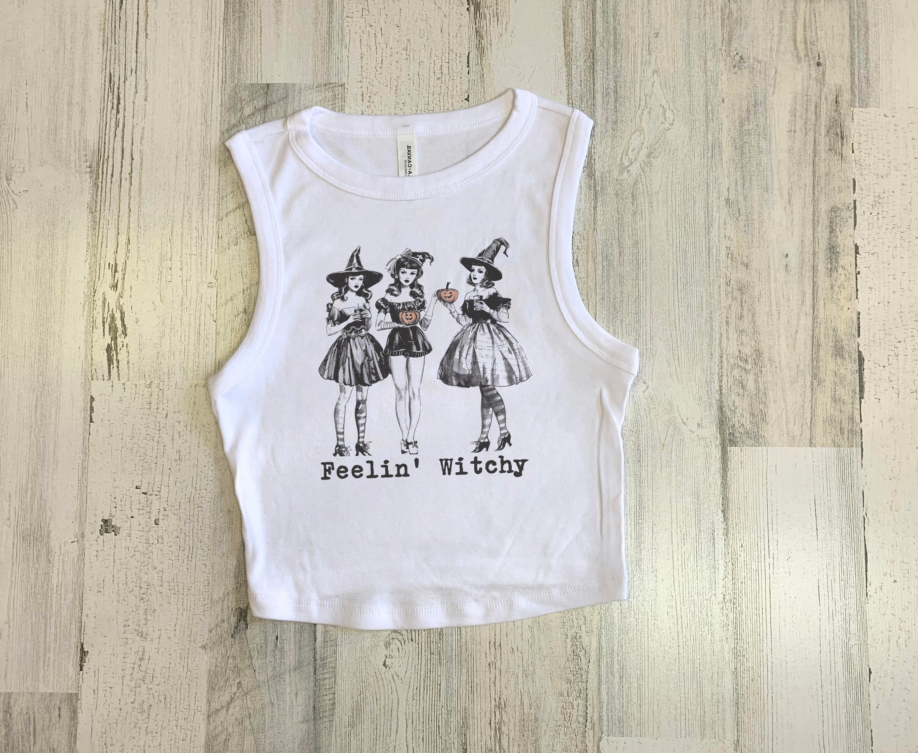 Witch Crop tank, Retro Halloween Crop Tank, Trick or Treat Baby Tee, Ghost Hocus Broomstick Top, Halloween Crop Top