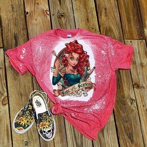 Punk Princess tshirt, bleached princess shirt, kids, black, ariel little mermaid, ariel bleach washed, bleached princess tshirt, toddler Red