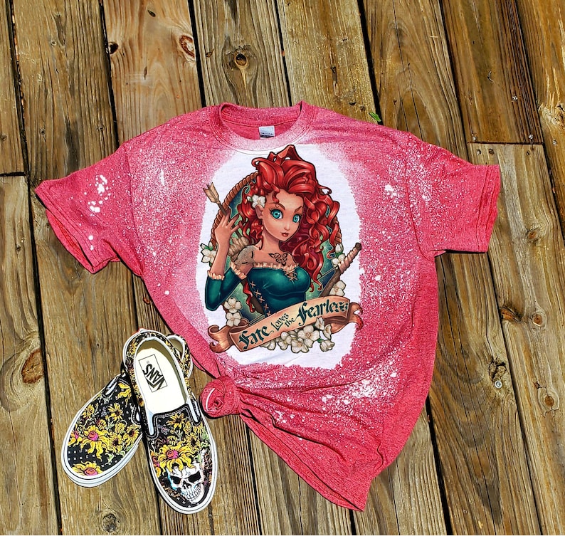 Punk Princess tshirt, bleached princess shirt, kids, black, ariel little mermaid, ariel bleach washed, bleached princess tshirt, toddler Red