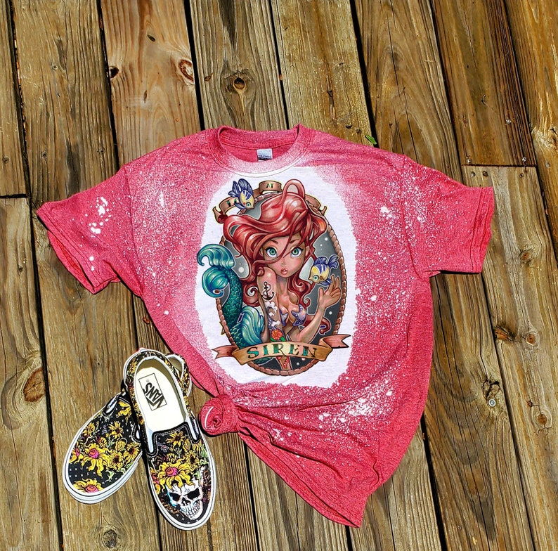 Punk Princess tshirt, bleached princess shirt, kids, black, ariel little mermaid, ariel bleach washed, bleached princess tshirt, toddler image 5