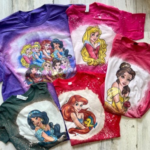 All Princess tshirt, bleached disney princess shirt, kids princesses shirt, girls disney princess bleach washed, bleached princess tshirt