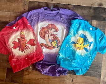 Ariel Princess tshirt, Mermaid Bleached shirt, Kids King Triton Flounder, Sebastian Bleach Tee, Birthday Family, Princess tshirt toddler