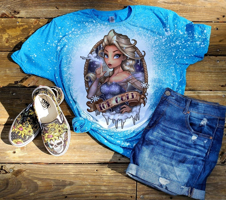 Punk Princess tshirt, bleached princess shirt, kids, black, ariel little mermaid, ariel bleach washed, bleached princess tshirt, toddler Blue