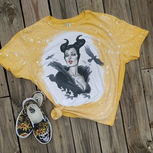 Maleficent bleached tshirt, Villian Evil Purple, Sleeping beauty tee, dark disney villian shirt, diaval shirt, wicked Yellow