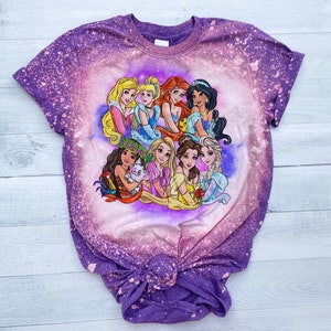 All Princess tshirt, bleached disney princess shirt, kids princesses shirt, girls disney princess bleach washed, bleached princess tshirt