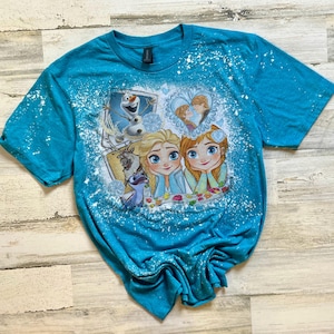 Anna Elsa Polaroid tshirt, bleached disney princess shirt, kids princesses shirt, girls disney Frozen bleach washed, bleached princess tee