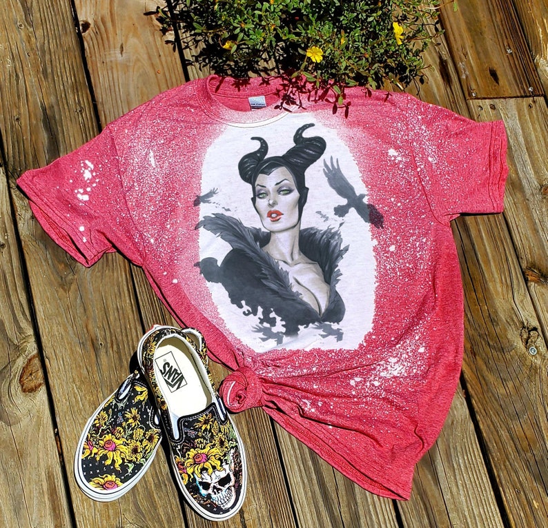 Maleficent bleached tshirt, Villian Evil Purple, Sleeping beauty tee, dark disney villian shirt, diaval shirt, wicked Red