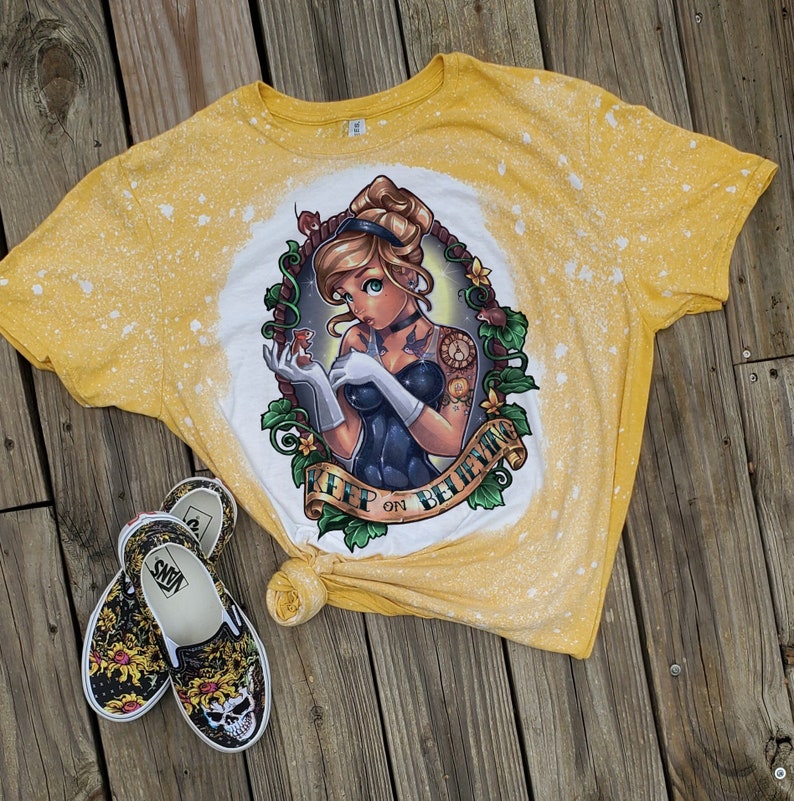 Punk Princess tshirt, bleached princess shirt, kids, black, ariel little mermaid, ariel bleach washed, bleached princess tshirt, toddler Yellow