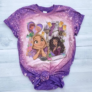 Rapunzel Polaroid tshirt, bleached disney princess shirt, kids princesses shirt, girls disney Tangled bleach washed, bleached princess tee