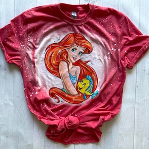 Princess tshirt, bleached princess shirt, kids ariel little mermaid, ariel bleach washed, bleached princess tshirt, toddler princess