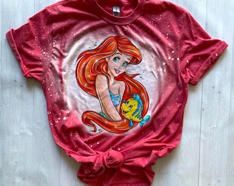 Camiseta princesa, camisa de princesa blanqueada, sirenita ariel para niños, lejía ariel lavada, camiseta de princesa blanqueada, princesa pequeña