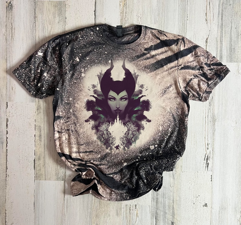 Maleficent bleached tshirt, Villian Evil Purple, Sleeping beauty tee, dark disney villian shirt, diaval shirt, wicked Black