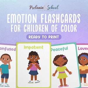 Emotie-flashcards voor gekleurde kinderen/volledig lichaam/flashcards voor gevoelens/emotionele geletterdheid/sociaal-emotioneel leren/SEL