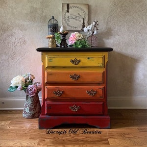 SOLD***| Custom Order Sample |Boho End Table/Side Table|Boho Nighstand|Yellow/Orange/Red Side Table/Nighstand |Colorful End Table/Nighstand