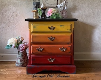 SOLD***| Custom Order Sample |Boho End Table/Side Table|Boho Nighstand|Yellow/Orange/Red Side Table/Nighstand |Colorful End Table/Nighstand