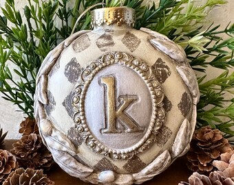 Ornate Christmas Ornament | Personalized Christmas Ornament | Custom Initial Monogram Ornament | Whimsical Harlequin Christmas Ornament
