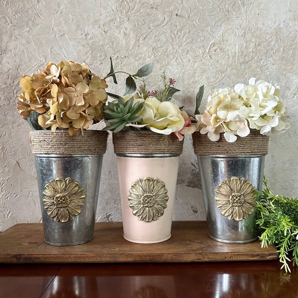 French Style Metal Flower Bucket | Galvanized Bucket | Galvanized Vase | Galvanized Metal Flower Bucket | French Flower Vase |