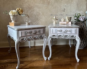 White Nightstands Set of 2 | Vintage Nightstands | Whimsical Nightstands | White End/Side Tables | Painted Nightstands/SHIPPING NOT INCLUDED
