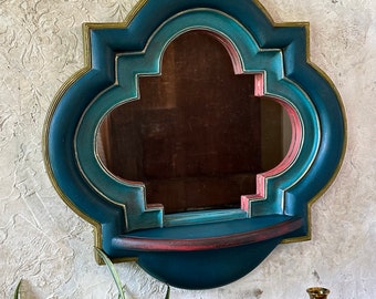Moroccan Wall Mirror | Quatrefoil Wall Mirror | Hand Painted Bohemian Mirror | Eclectic Wall Art Decor | Green Boho Wall Mirror |